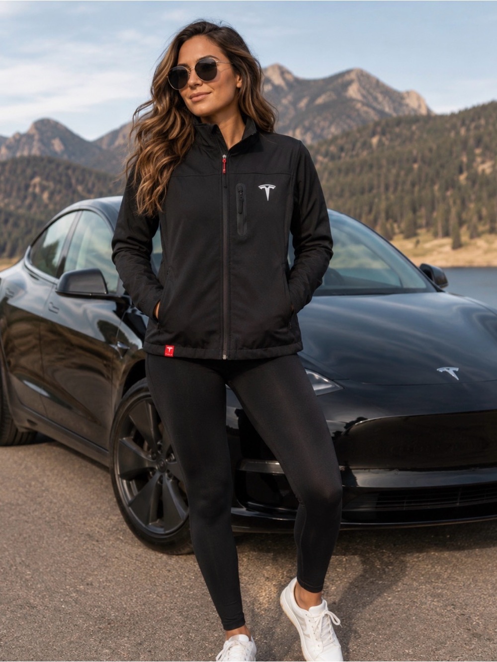 Tesla Women's Black Softshell Utility Jacket with White Logo Size Small